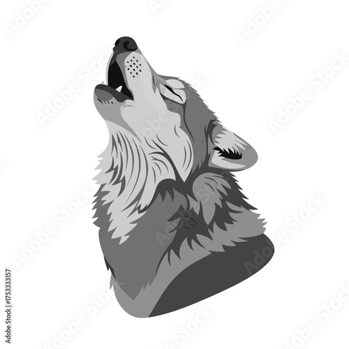 Illustration of a Howling Gray Wolf on White Background