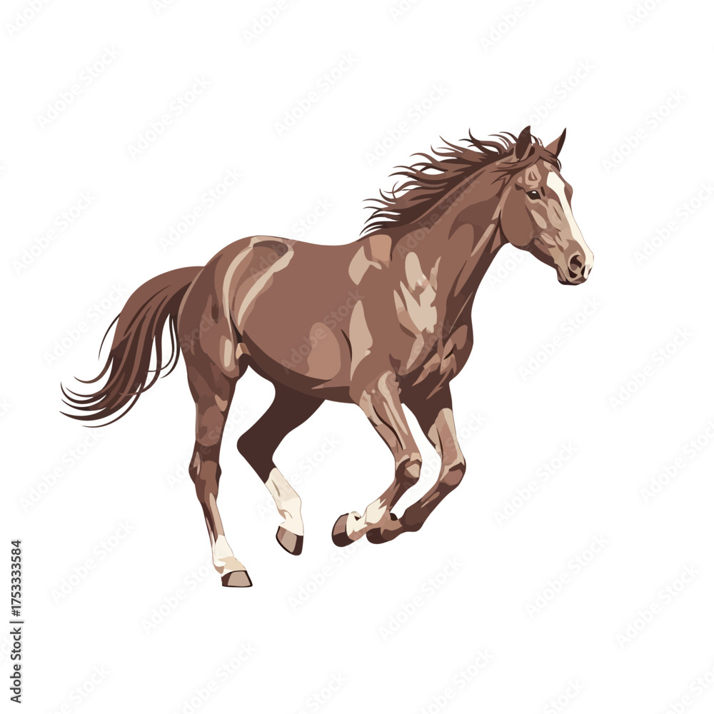 Obraz premium Elegant Brown Horse Galloping Vector Illustration Isolated on White Background