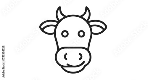 Simple line drawing of a cow's head, featuring horns and a smiling expression.