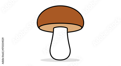 A simple illustration of a single brown and white mushroom isolated on a white background.