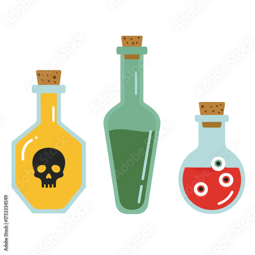 Halloween Potion Bottles Set Spooky Magic Elixirs Fantasy Witchcraft