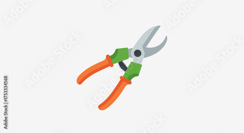 Illustration of pruning shears with orange handles and silver blades, isolated on a white background.