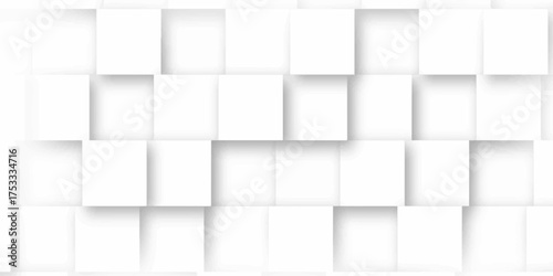 Random shifted white cube boxes block background wallpaper banner with copy space. Modern Abstract White texture cube box wall room,3D Rendering .