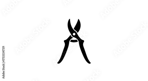 A black silhouette of pruning shears, a gardening tool, isolated on white.