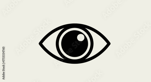 A stylized, minimalist graphic of a human eye, featuring a black iris and pupil on a light background.