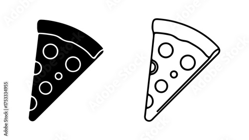 Pizza slice outline and solid with transparent background