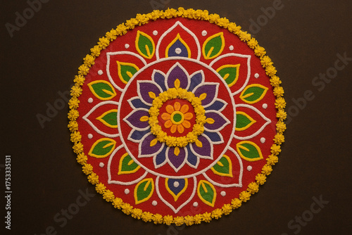 Vibrant Flower Rangoli Design for Diwali Festival Celebration