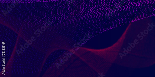 Wave of musical sounds. Abstract background with interweaving of dots and lines. 3D rendering. Lights background. Colored music wave. Big data digital code.  Digital background. 3d rendering.