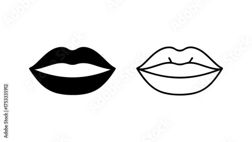 Open lips outline and solid shape with transparent background
