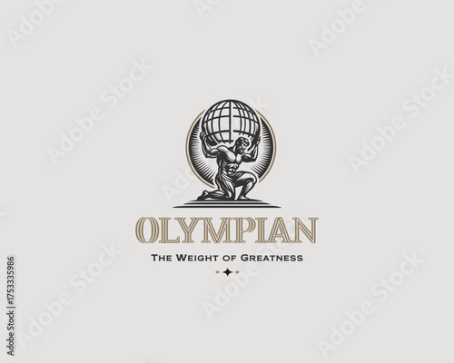 Atlas god lift globe black logo design illustration
