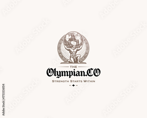 Atlas god lift globe black logo design illustration
