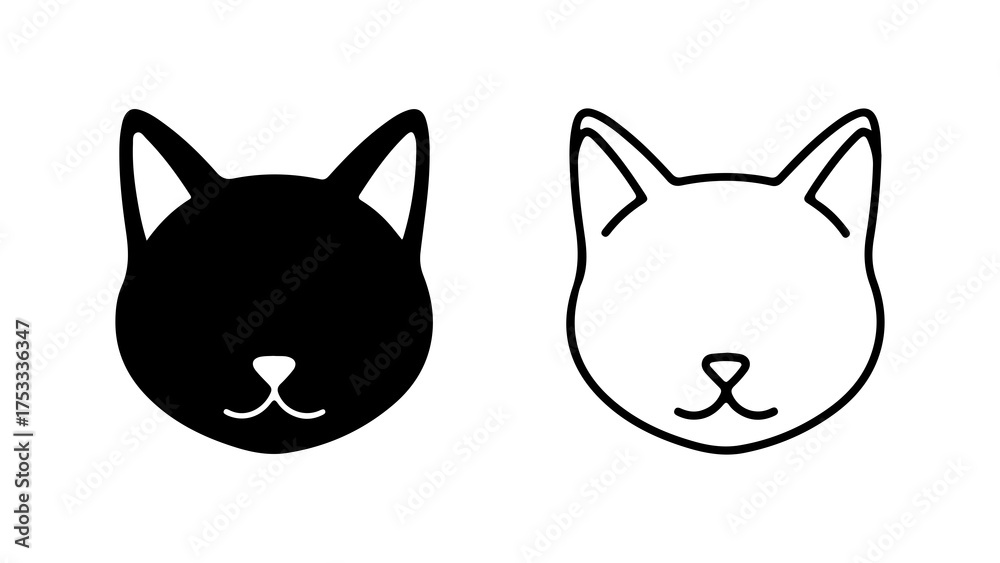 Fototapeta premium Cat heads outline and solid with transparent background