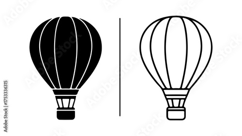 Hot air balloons outline and solid with transparent background