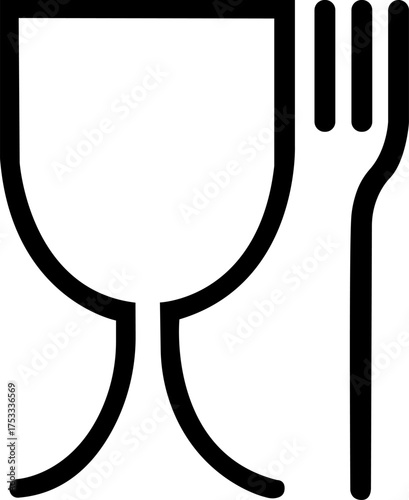 Marking in the form of a glass and fork. Glass and fork sign. The material, product or packaging is intended for safe contact with food products. EU standards. Warning symbol. Marking on the package.