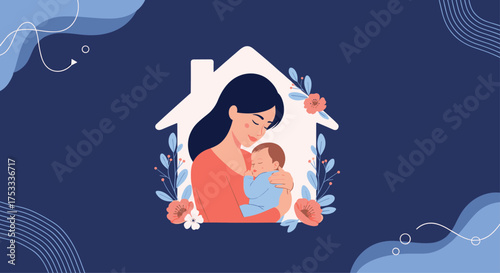 A nurturing mother embracing her newborn child within the cozy confines of a loving home.