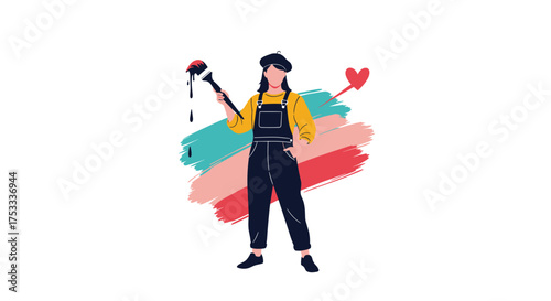 A person with a paintbrush creating art with a heart symbolizing love and passion.