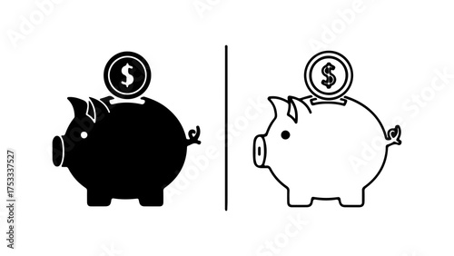Piggy bank with coin with transparent background