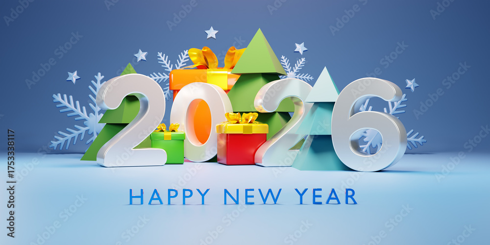 Obraz premium Happy New Year 2026 design. 3d render.