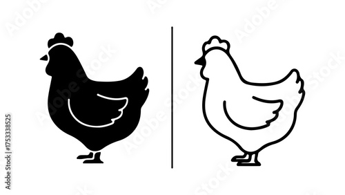 Chicken icon set with outline and solid fill
