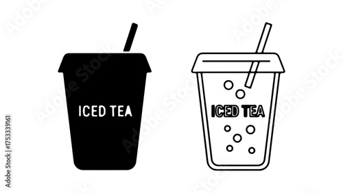 Iced tea drinks with straw with transparent background
