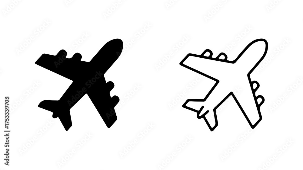 Obraz premium Airplane icons with outline and solid fill with transparent background