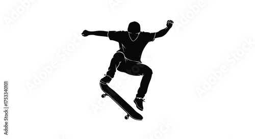 Dynamic Skateboarder Silhouette Jumping Mid-Air with Board
