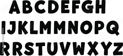 Complete Black Alphabet Letters with Round Edges Isolated on a White Background