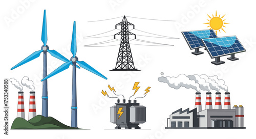 Renewable and non-renewable energy sources contributing to global power generation.