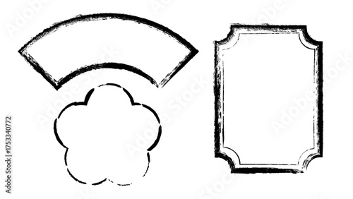 筆で描かれた和風の装飾的なフレームセット | Decorative Japanese brush-style frame set