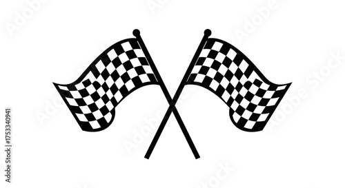 Two checkered flags crossed to signify a victory or the end of a race.