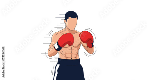 A fit boxer with a muscular physique is throwing punches in a boxing match.