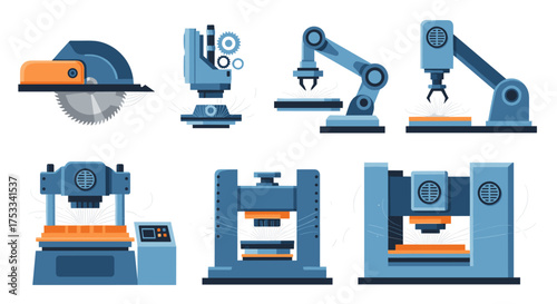 Industrial machines and robotic arms used in manufacturing processes for efficiency and automation.