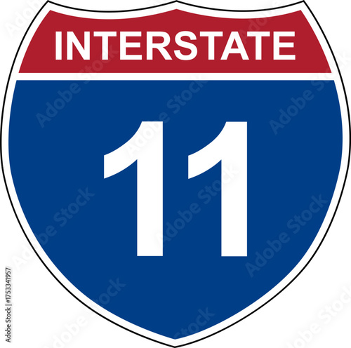 Interstate 11. Interstate highway sign. Road number. Signpost indicating route numbers in the U.S. Interstate Highway System. Even numbers run west to east. Odd numbers run north to south.