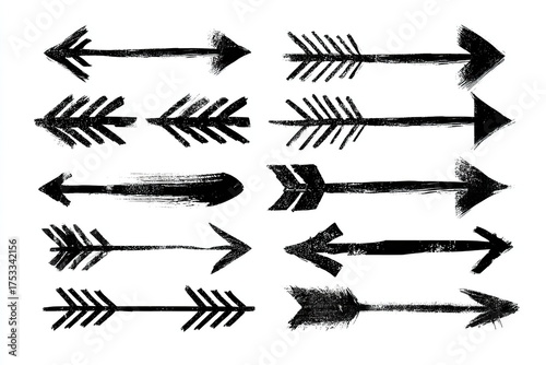 Rustic  Hand Draw Ink Brush Arrows on White Background