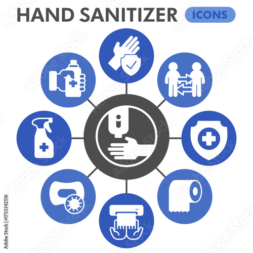 Hand sanitizer symbols collection or sketches, hygiene theme bubble with glyph style signs for web and app. Vector graphics isolated on white background.