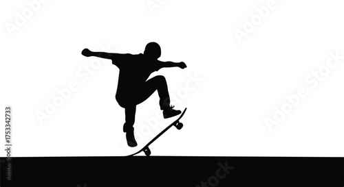 Skateboarder Silhouette Performing Mid-Air Trick, Extreme Sport Action Graphic