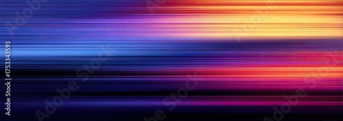 A vibrant abstract design with horizontal lines of color, transitioning from blue to orange and purple