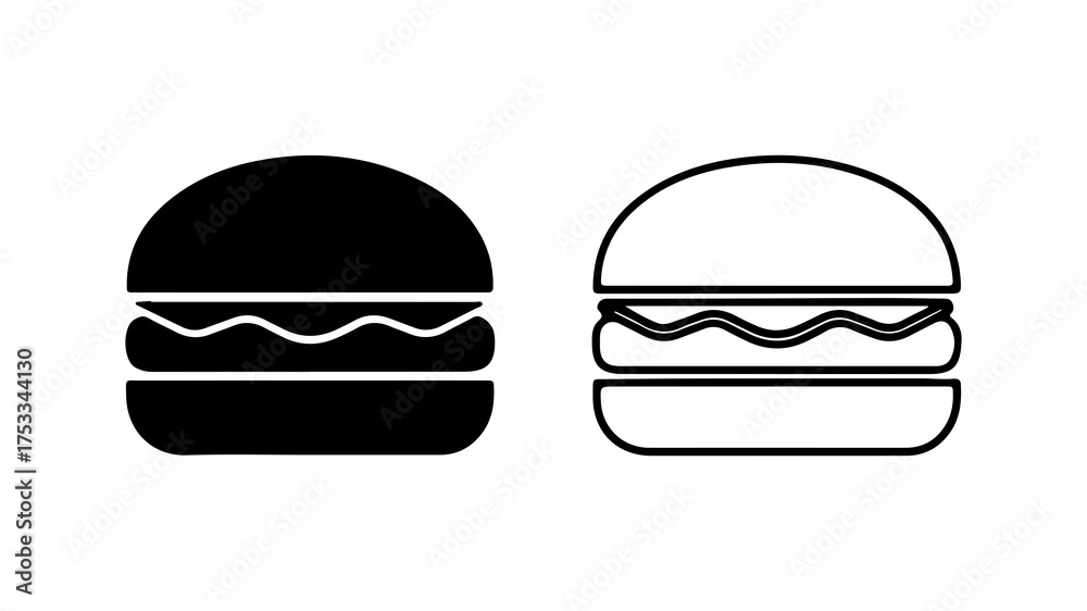 Fototapeta premium Burger icons with outline and solid fill