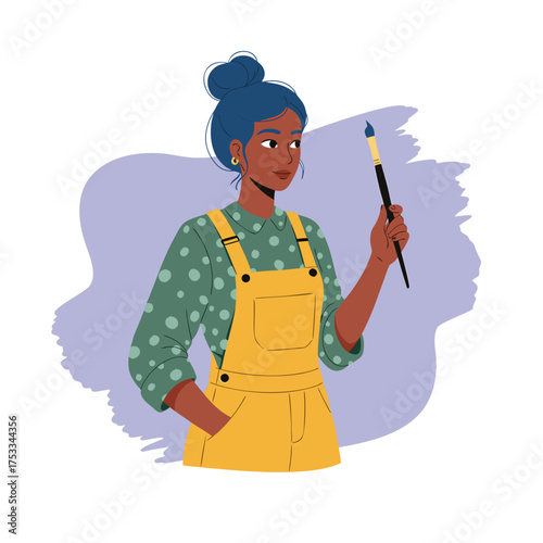 Creative Woman Artist Holding Paintbrush Art Hobby Passion Illustration