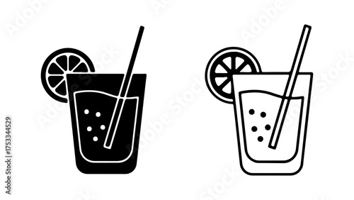 Refreshing drink with lemon and straw with transparent background