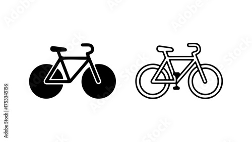 Bicycle icons with outline and solid fill with transparent background