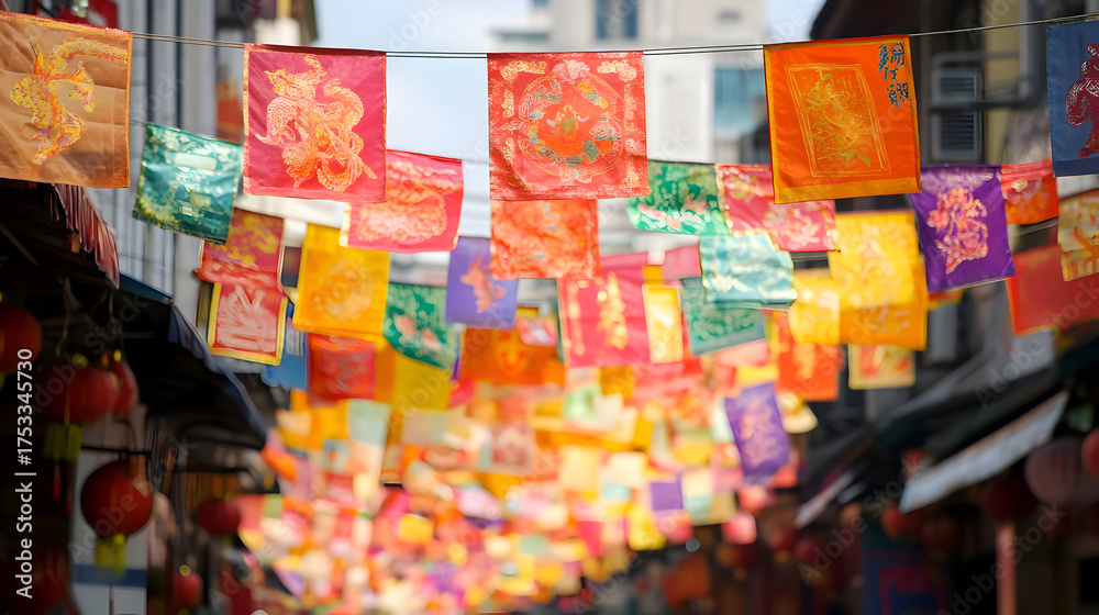 Fototapeta premium Overhead view of colorful festive decorations