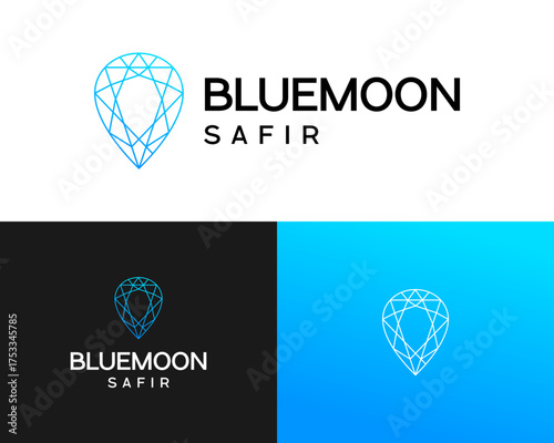 Modern Blue Gemstone Logo for Bluemoon Safir Jewelry Brand