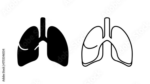Human lungs outline and solid with transparent background