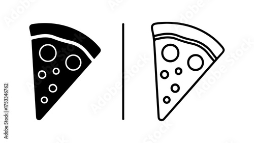 Pizza slice outline and solid with transparent background