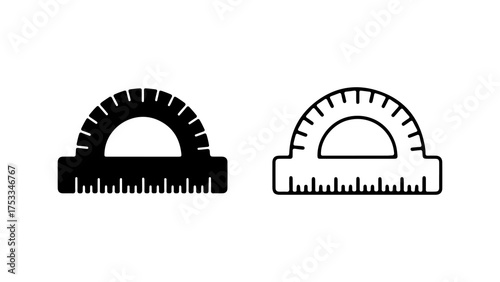 Protractor set with outline and solid styles with transparent background