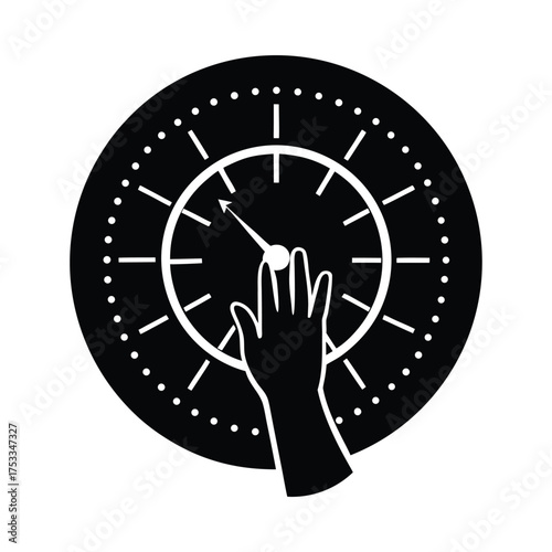 Hand Touching Clock Face Silhouette Art