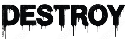 Destroy Word in Graffiti Style with Dripping Paint on White Background Isolated