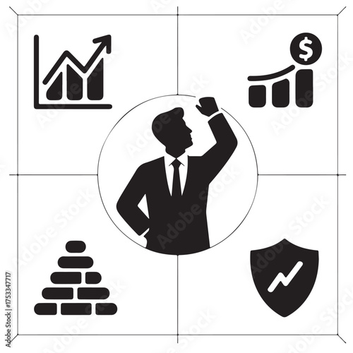 fainance logo Investment icon set. Containing investor, mutual fund, asset, risk management
