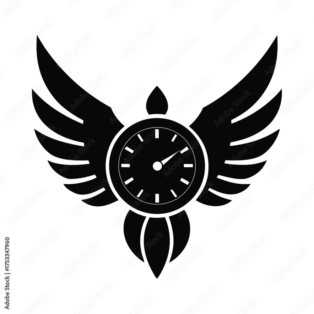 Obraz premium Time Wings Flying Clock Silhouette Design